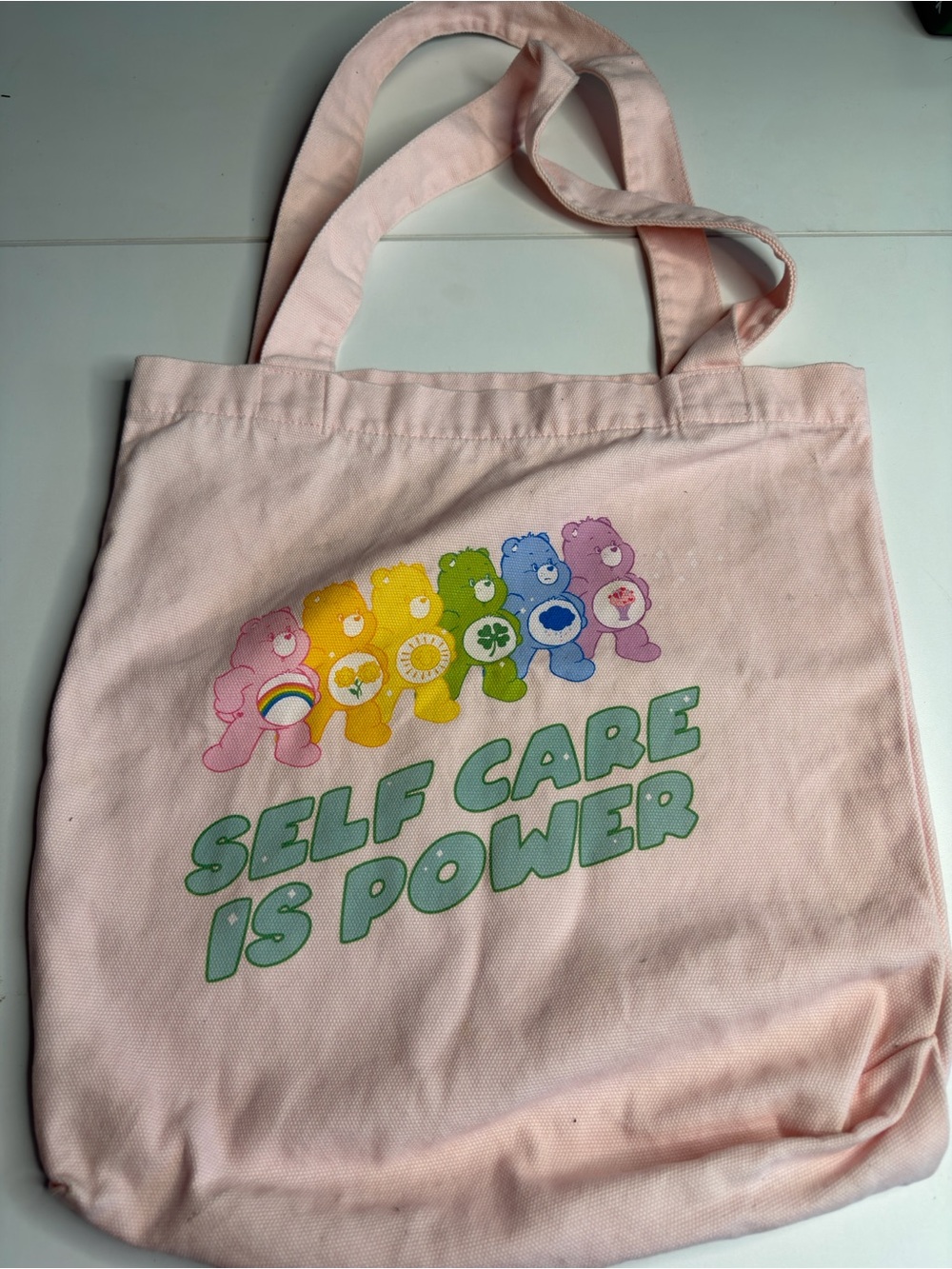 Care Bears Pastel Pink Canvas Tote with Rainbow Bear Graphic